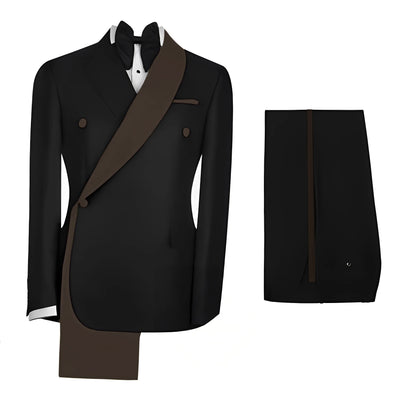 Fashionable Men's Suit 2 piece Set Black Jacket With Gold Collar Wedding Groom Tuxedo Classic Men's Tailored Blazer Pants