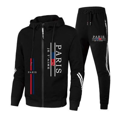 Paris Fashion Men's Tracksuit Zip-up Hoodie Black Sweatpants Autumn Winter Daily Casual Sporty Jogger Set Gym Fitness Sportswear