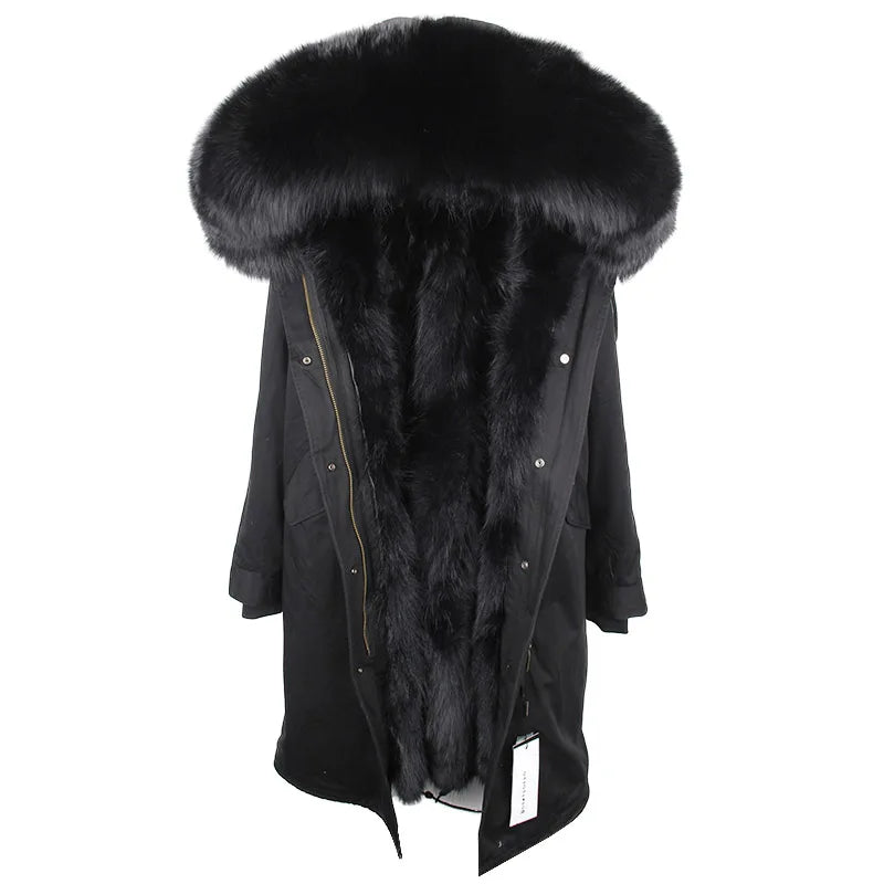 2024 New Winter Jacket Women X-Long Parka Waterproof Big Natural Raccoon Fur Collar Hood Real Fur Coat Thick Warm Real Fox Fur