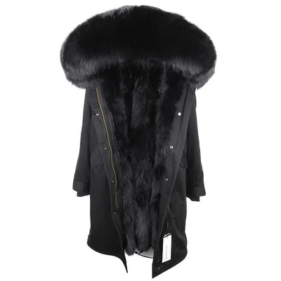 2024 New Winter Jacket Women X-Long Parka Waterproof Big Natural Raccoon Fur Collar Hood Real Fur Coat Thick Warm Real Fox Fur