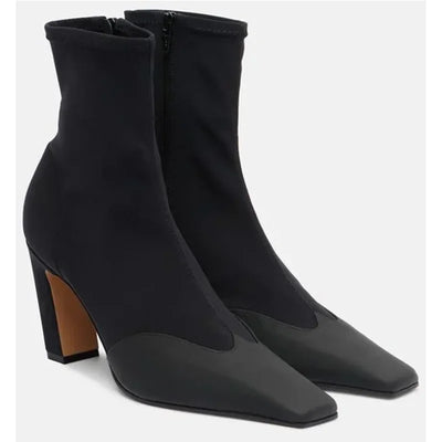 Leather Patchwork Sewing Ankle Boots Sexy Square Toe Zipper Thin Heel Accept Customized New Arrivals Fashion Women Boots