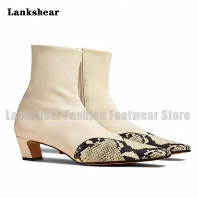 Square Toe Snake Pattern Ankle Boots Chunky Heels Side Zipper Boots Designer Booties Women's High Increase Shoes Botas Mujer