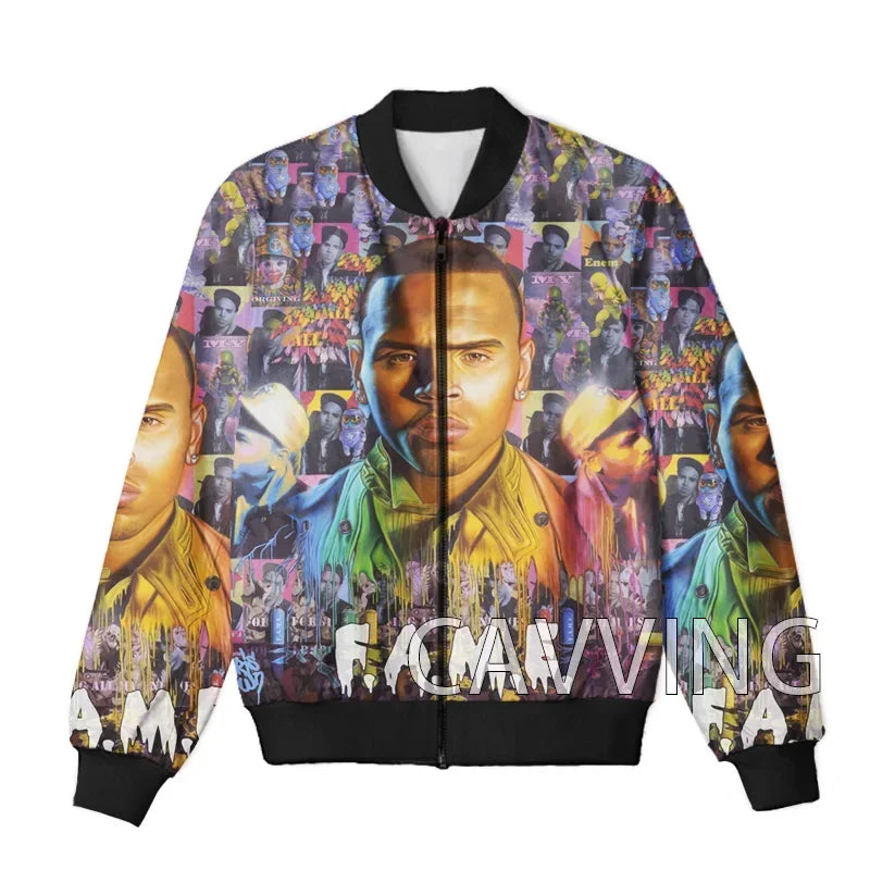 CAVVING 3D Printed  Rapper Chris Brown  Zipper Bomber Jackets Men Overcoat Mens Coat Zip Up Jackets for Women/Men   J02