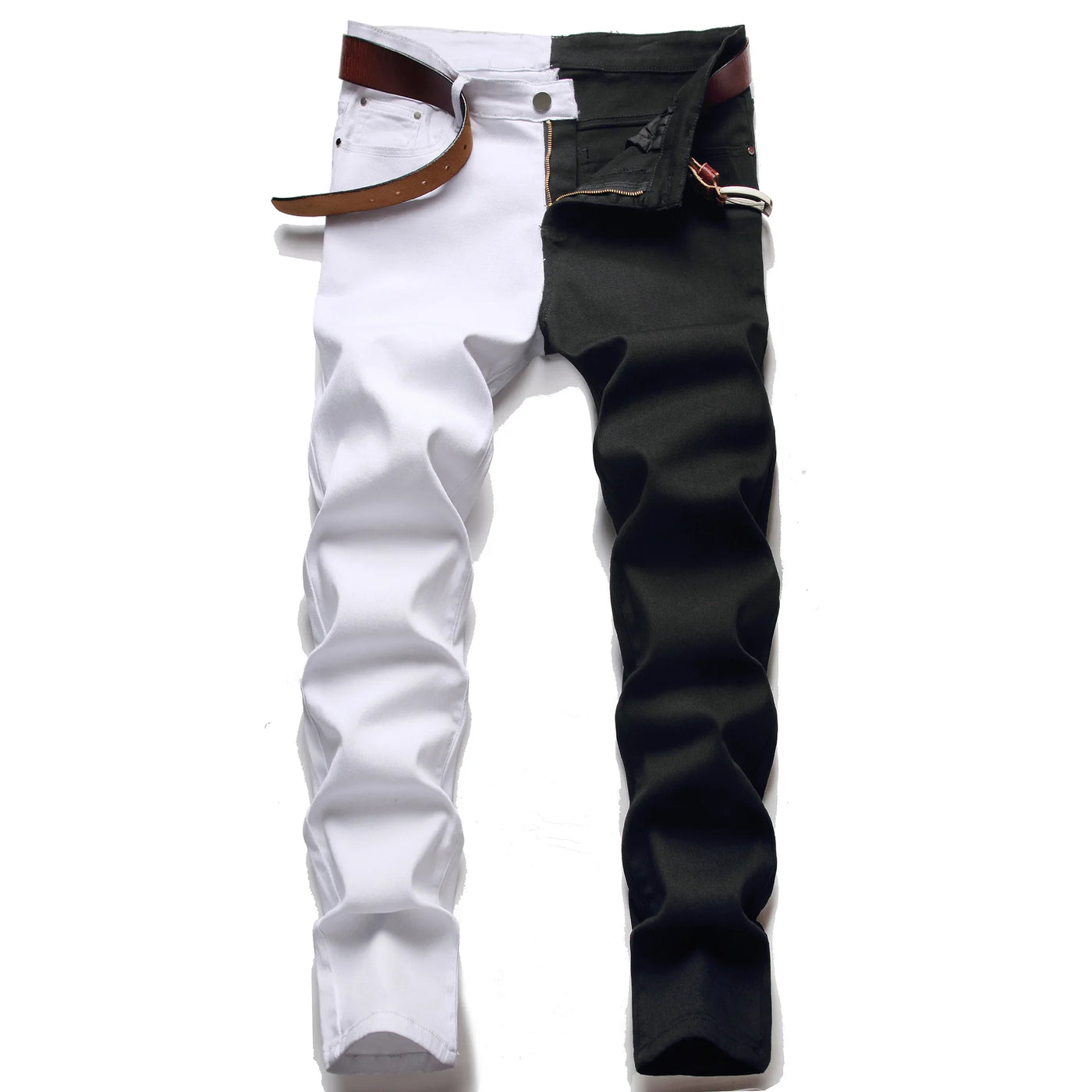 New Men 2022 American Style Fashion Stitching Two-color Yellow and Red Trend Stretch Jeans Male Trousers Denim Pants