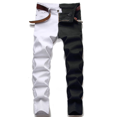 New Men 2022 American Style Fashion Stitching Two-color Yellow and Red Trend Stretch Jeans Male Trousers Denim Pants