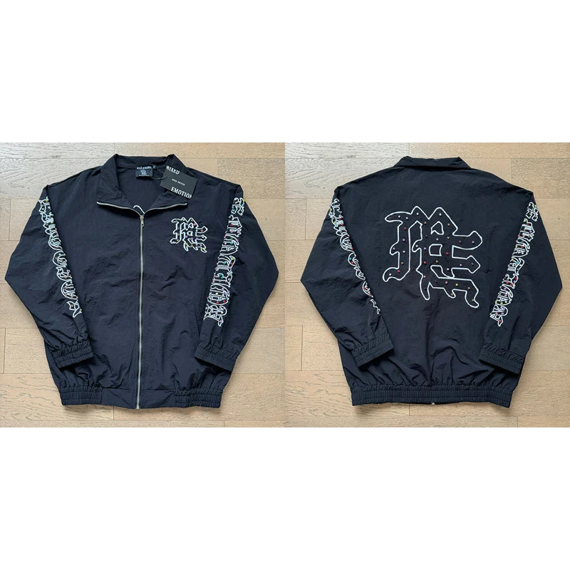 Autumn New Style MIXED EMOTION Zipper Jacket High Quality Colored Hot Diamond Print Windbreaker Casual Trousers Men Women