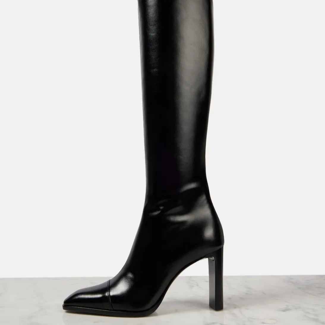 Women's Leather Pointed Toe Knee - High Boots With Block Heel Elegant Trendy Footwear For Party Office And Daily Wear