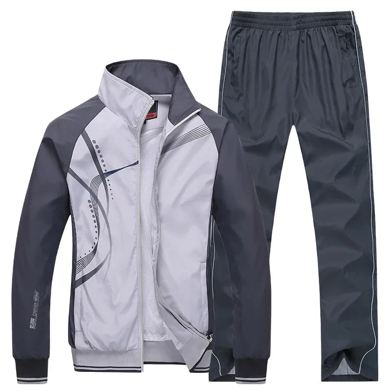Men's Set Spring Autumn Men Sportswear 2 Piece Sets Zipper Jacket+Pant Casual Print Fitness Jogging Male Sports Suit M-5XL