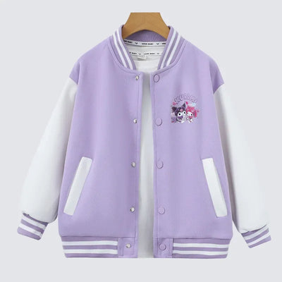 Kawaii Sanrio Kuromi Jackets For Girls Spring Autumn Teen Kids Cartoon Princess Cardigan Children's Baseball Uniform Sports Tops