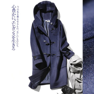 Fashion horn buckle coat woolen coat women pocket winter coats abrigos elegantes mujer