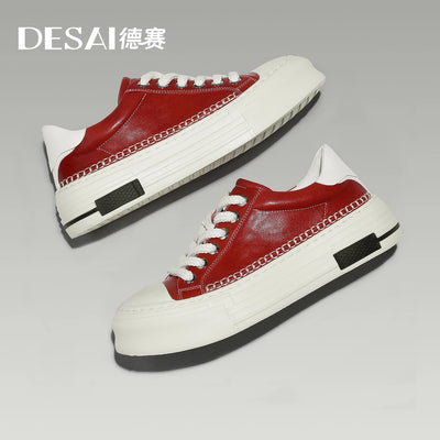 DESAI Breathable leisure shoes thick-soled high-top men's shoes versatile genuine leather white shoes for men