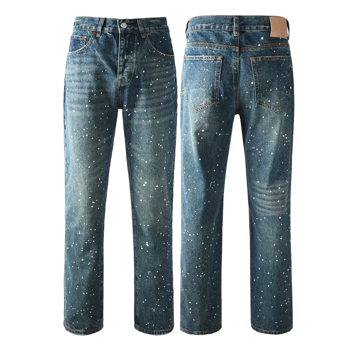 Men Straight jeans Fashion High Street Retro wash Rhinestones Retro Street Style Hip-hop Straight Trousers Streetwear Jeans