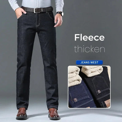 Winter Men's Fleece Thick Sherpa Jeans Business Casual Velvet Straight Denim Pants Male Wool Plush Classic Stretch Trousers