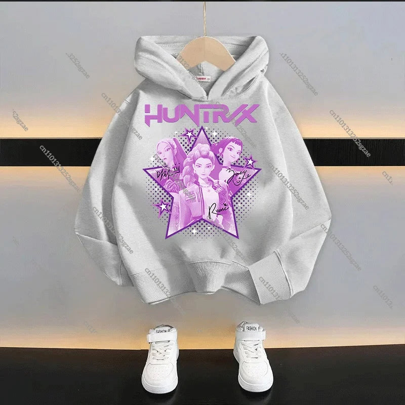 New 2025 KPop Demon Hunters Kids Hoodie: Cartoon Character Hooded Sweatshirt For Boys & Girls Casual Comfy Top