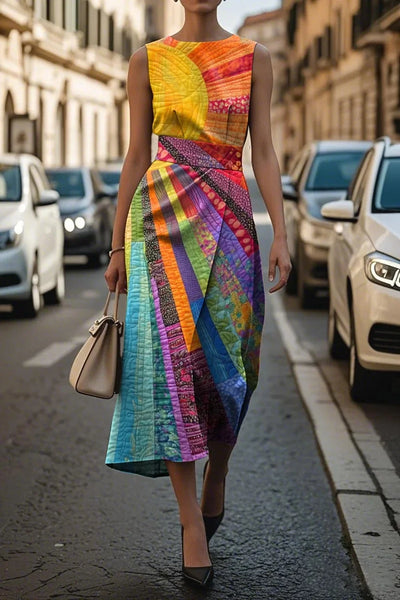 Elegant Floral Sleeveless Dress for Women Elegant Timeless Fashion Long Ankle Length Polyester Fiber Independent Station