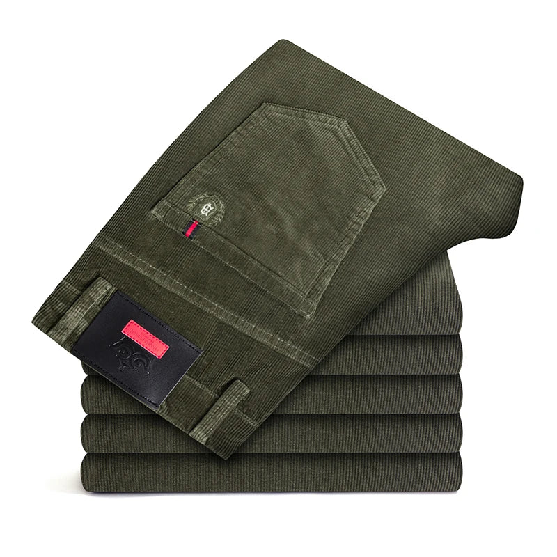 High Quality Corduroy Fabric Men's Business Casual Trousers Autumn Winter Style Small Straight Slim Versatile Cargo Pants