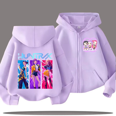 2026 Funny Zip Up Sweatshirts Kpop Demon Hunters Hoodie Children Clothes Kid Girl Boy Sweatshirt Zipper Hoody Baby Casual Top