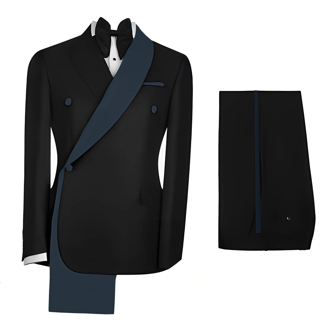 Fashionable Men's Suit 2 piece Set Black Jacket With Gold Collar Wedding Groom Tuxedo Classic Men's Tailored Blazer Pants