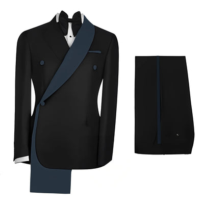 Fashionable Men's Suit 2 piece Set Black Jacket With Gold Collar Wedding Groom Tuxedo Classic Men's Tailored Blazer Pants