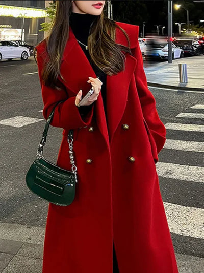 Wool Trenchcoat 2024 New Autumn Winter Chic Jacket Women's Overcoat Korean Loose Mid-Length Double-Breasted Wool Coat