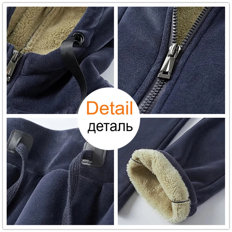 Cashmere Mens Fleece Warm Tracksuit Male Winter Warm Hooded Fashion Sets Mens Hoodies + Pants Sportswear Sets WinterThick Set