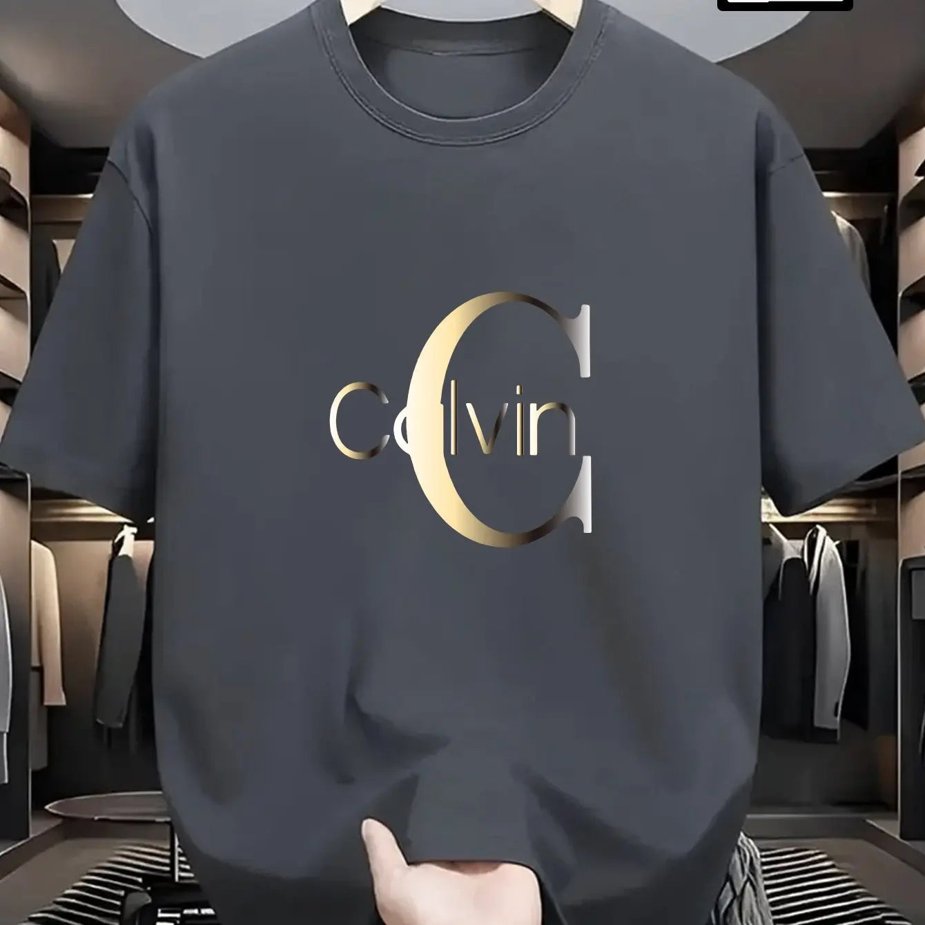 Men's summer 100% pure cotton fashionable casual sports loose Calvin letter pattern print round neck short sleeved T-shirt top