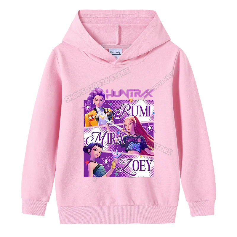 K-pop Demon Hunters Hoodies Girl Thin Hooded Sweatshirt Autumn Tracksuit Hood Sportswear Long Sleeve Pullover Kids Clothing