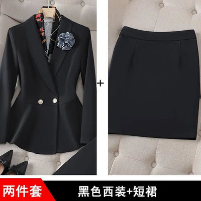 New High Quality Autumn Formal Women's Suit Fashion Long Sleeve Blazer Coat + Straight Pants Trousers Office Lady Two piece Set