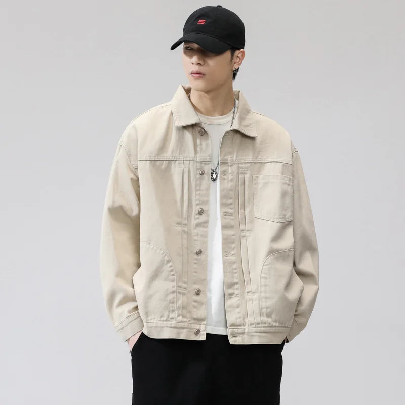 Men's cotton lapel Coat Vintage Style Stylish Cargo Jacket Upscale casual Denim jacket Spring 2025