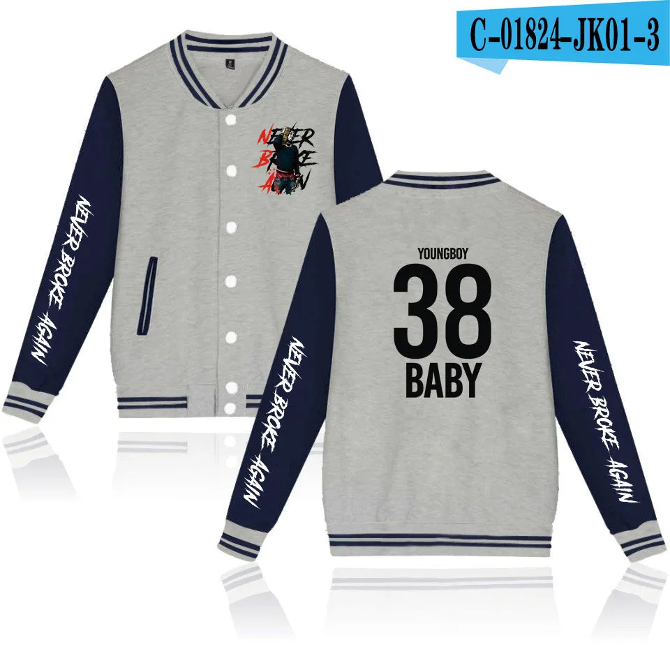 Rapper YoungBoy Never Broke Again Baseball Jacket Men's Hoodie Sweatshirt Boys Girls Harajuku Jackets Streetwear College Coats