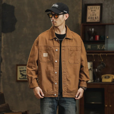 Men's cotton lapel Coat Vintage Style Stylish Cargo Jacket Upscale casual Denim jacket Spring 2025