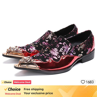 Men's Shoes Italian Style Pointed Metal Toe Leather Dress Shoes Men Slip on Oxfords Shoes for Men's Party and Wedding