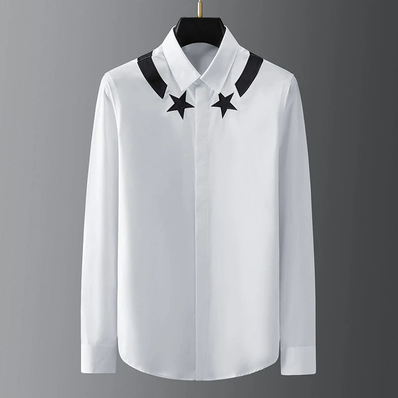 High-end men's shirt printed men's shirt long-sleeved lapel shirt daily outdoor shopping comfortable fabric large size xs-6xl