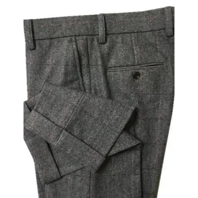 Autumn New Warm Wool Herringbone Casual Pants British Retro Woolen Loose Straight Pants for Men