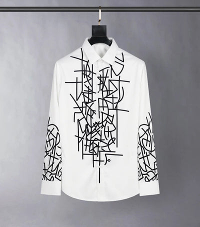 Autumn and winter fashion shirts floral button black and white shirts casual menswear clothing shirts social party luxury new