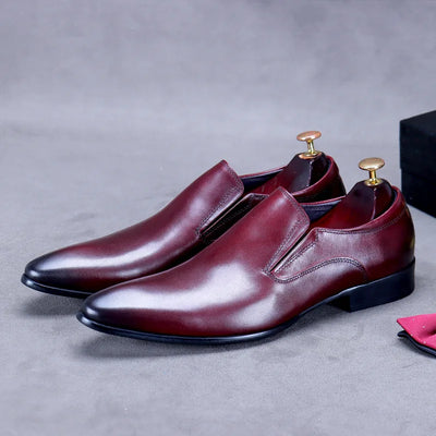 First Layer of Cowhide Shoes Men's Business Formal Shoes Genuine Leather British Style Pointed Toe Leather Shoes Slip-On Loafers