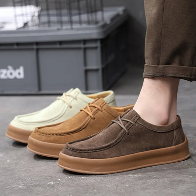 Men's Casual Shoes Lace-up Cow Suede Genuine Leather Thick Sole Mens Classic Retro British Style Outdoor Driving Flats