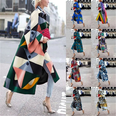 2025 Autumn/Winter New Women's Flare Sleeve Jacket Loose-Fit Printing Long-Sleeve Coat Windbreaker For Juniors Fashion