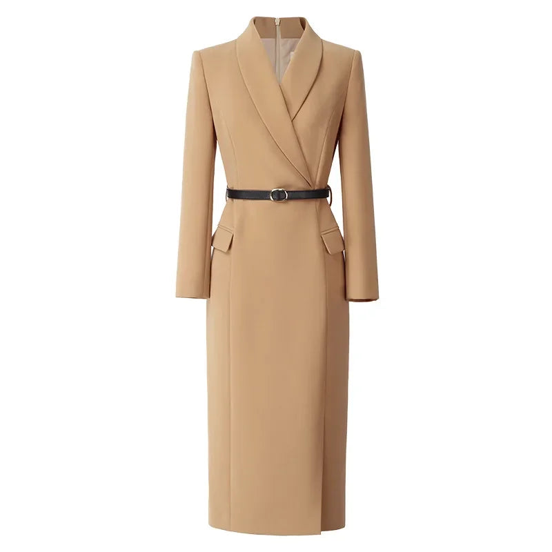 Elegant Slim Fit Suit Dress for Women Black Long Sleeve Commute Friendly Professional Long Skirt Style Spring Ready