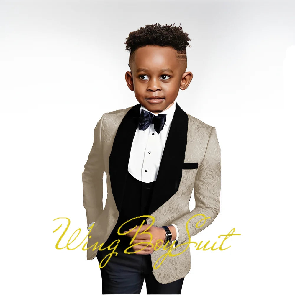 2023 New Boys Suit Wedding Tuxedo Three-piece Suit Floral Jacket Pants Vest Formal Party Kids Clothes