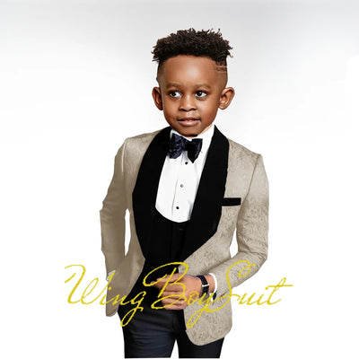 2023 New Boys Suit Wedding Tuxedo Three-piece Suit Floral Jacket Pants Vest Formal Party Kids Clothes