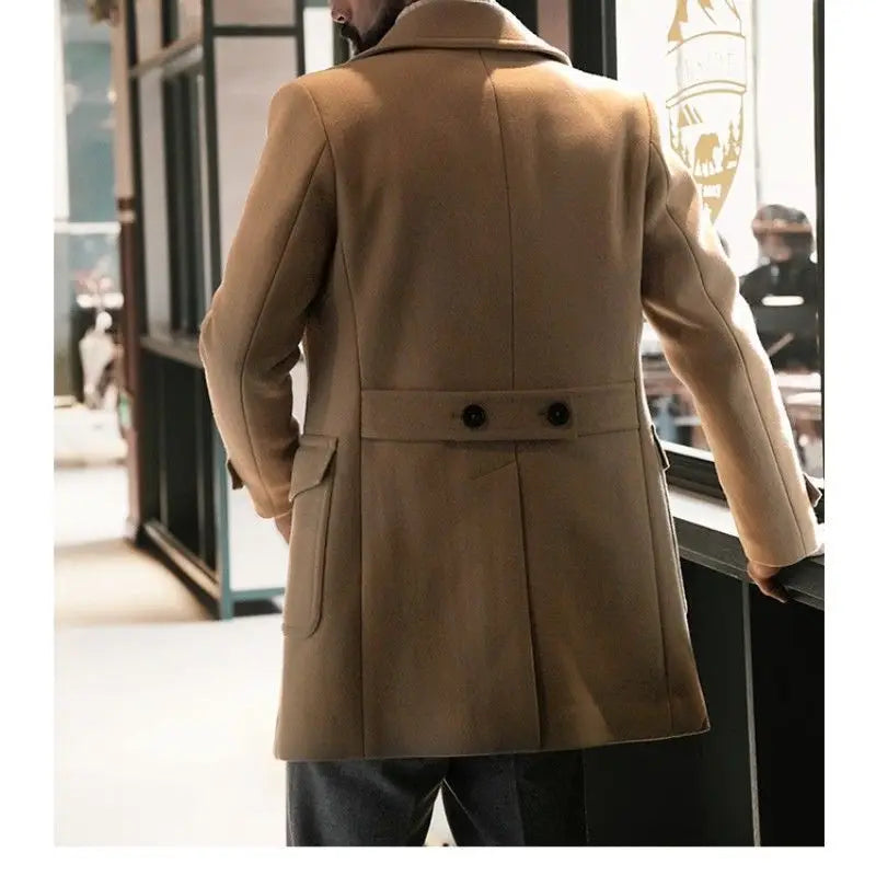 New Men's Clothing British Men's Mid to Long Length Long Sleeved Woolen Coat Jacket