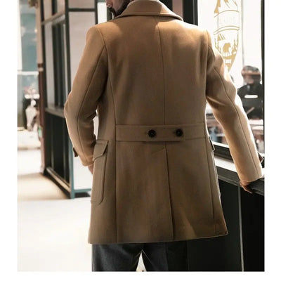 New Men's Clothing British Men's Mid to Long Length Long Sleeved Woolen Coat Jacket