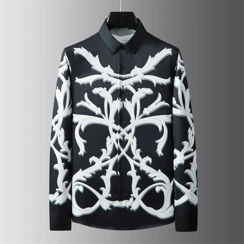 High-end men's shirt printed men's shirt long-sleeved lapel shirt daily outdoor shopping comfortable fabric large size xs-6xl