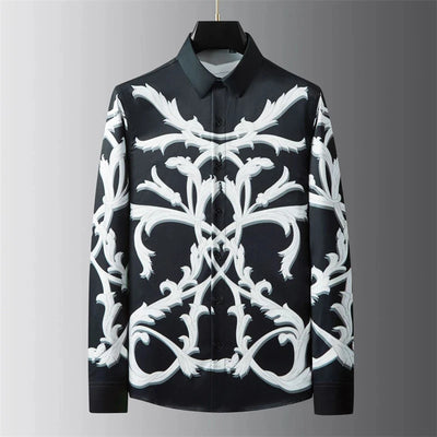 High-end men's shirt printed men's shirt long-sleeved lapel shirt daily outdoor shopping comfortable fabric large size xs-6xl