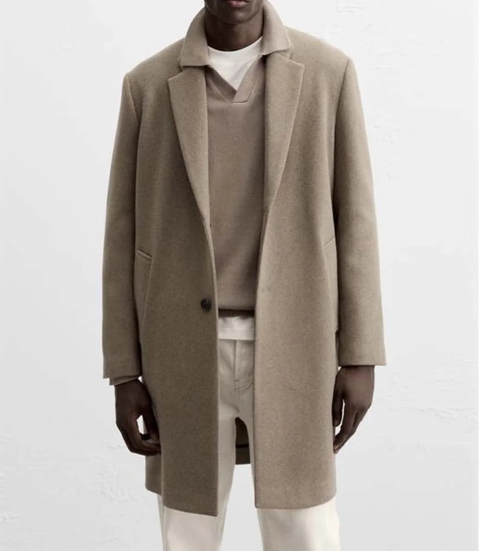 European and American men's medium and long 40% wool woolen gray suit collar woolen coat men