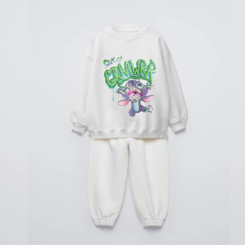Autumn Costume Kids New Design Sweatshirts+Pants 2Piece Set Outer Wear Cartoon Printed Tops Trousers Baby Long-sleeved Suits