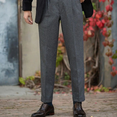 2024 Autumn Winter Men's New Loose Wool Cashmere Straight Pants Men High Waist Suit Trousers Male Solid Color Casual Pants F357