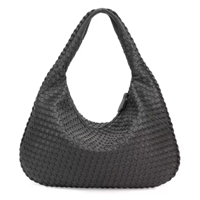 New Vegan Leather Hobo Bag Handmade Woven Casual Female Half Moon Handbag Big Capacity Patchwork Zipper Women Tote Shoulder Bags