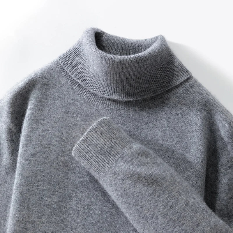 Fall/Winter 12-Needle Flat Lapel 100% Pure Wool Men's Long Sleeve Pullover Knitted Bottoming Shirt Inside